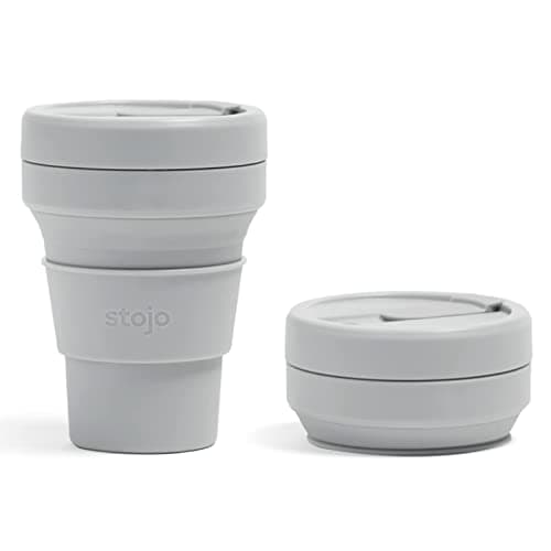 STOJO Collapsible Travel Cup with Straw - Cashmere, 8oz / 250 ml - Reusable to-Go Pocket Size Silicone Bottle for Hot and Cold Drinks - Perfect for Camping and Hiking - Microwave & Dishwasher Safe
