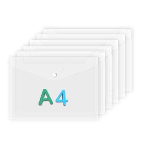 Plastic Wallets, 6Pack A4 Documents Popper Wallet File Folders