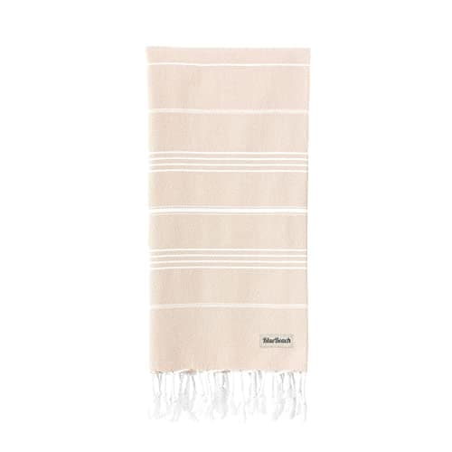 Blue Beach Turkish Towel - 100x180cm Large Turkish Hammam Peshtemal Towel - Super Absorbent, Quick Dry, Sand Free, Lightweight, Compact Towels for Swimming, Bath, Yoga Gym, Sauna and Travel (Beige,1)