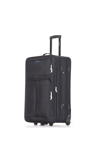 Aerostar Medium 26” Lightweight Softshell Expandable Suitcase, Check in Luggage 2 Corner Wheels with Integrated Combination Lock (Black, 70 litres)