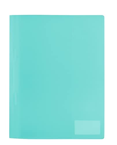 HERMA 19497 File Folder A4 Translucent Turquoise, Pack of 3, Plastic Folder with Labelling Label, Slip Pocket & Metal Stapling Tongue, Sturdy Plastic File Folder Set for School and Office