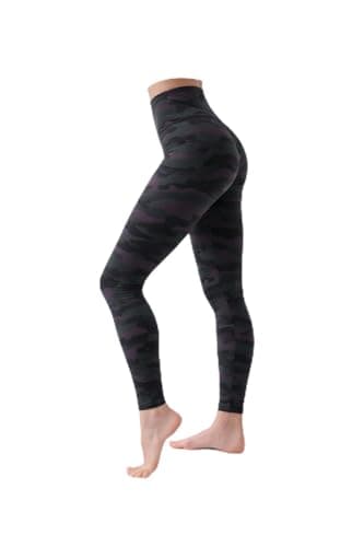 High Waist Womens Leggings - 4 Way Stretch Yoga Pants Workout Leggings - Ankle Length Jeggings for Women(S-M, Black Camouflage)