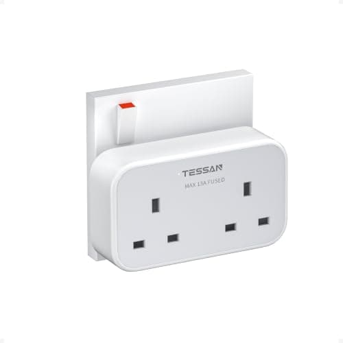 TESSAN Double Plug Adapter UK, 2 Way Plug Extension Socket