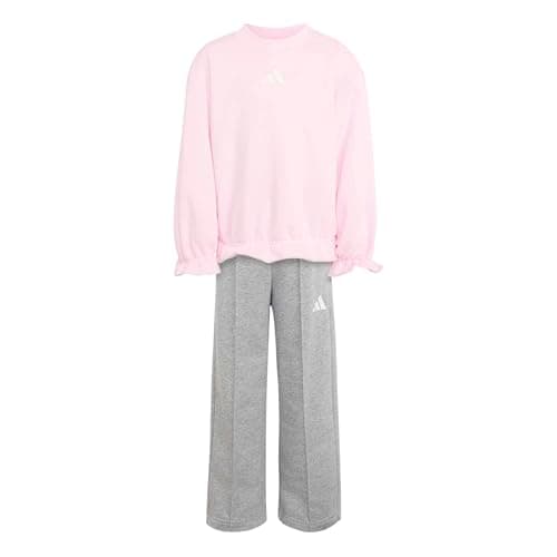 adidas Girl's Seasonals Ruffles Sweatset Little Girls Track_Suit, clear pink/white, 3-4 Years