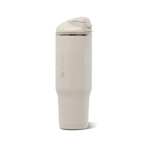 HydroJug Ease2o Water Bottle with Straw & Chug Lid, Stainless Steel, Vented Cap to Help Reduce Pressure, Water-Level Window, Cup Holder Friendly, Non-Slip Base – 40oz, Linen