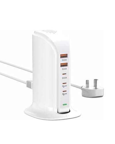 Qurzou USB C Charging Station 55W,Multi USB C Charger Tower,5 Port USB Charging Hub for iPhone 16/15/14/13,Samsung,iPad,etc(white 55W)