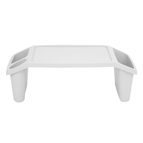 Portable Lap Tray - Multipurpose Laptop Desk TV Tray with Storage Compartments - Lightweight Bed Table for Breakfast & Dinner - Durable Plastic Activity Table for Kids - White