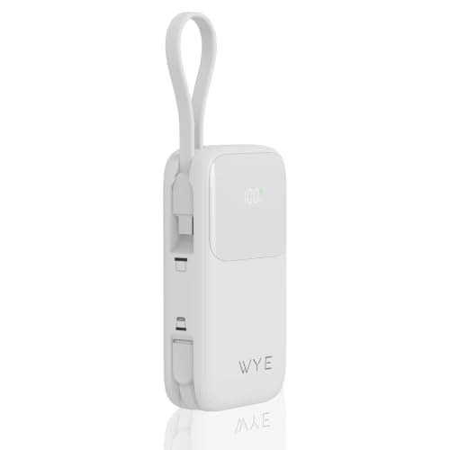 WYE 10000mAh Portable Power Bank with Built-in USB-C & Lightning Cables, 22.5W Fast Charging External Battery Pack, Compact Powerbank Charger for iPhone, Samsung, Pixel and Android - White