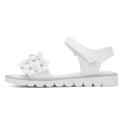 Walkright Florian Girls White Flower Flat Sandal - Size 2 UK - White