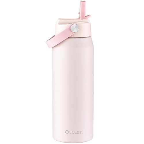 OLDLEY 750ml Insulated Water Bottle with Straw, Stainless Steel Water Bottles with Handle, Leakproof BPA Free Vacuum Metal Flask Keep Hot and Cold for Sports, Travel, Hiking (Pink)