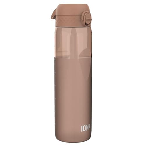 Ion8 1 Litre Water Bottle, Leak Proof, Flip Lid, Carry Handle, Rapid Hydration, Dishwasher Safe, BPA Free, Contoured Grip, Ideal for Travel, Gym & Activity, Recyclon, 32oz, Half Cut Mocha Mousse