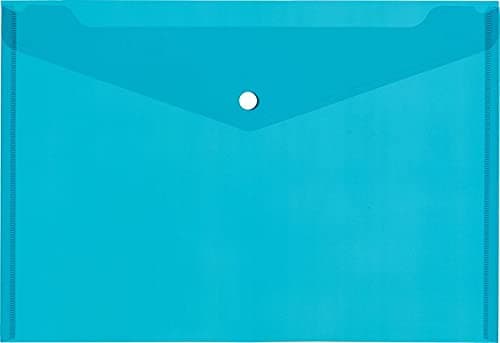 Pack of 12- A5 Envelope Plastic Wallets with Button 0.16mm File Folders Foolscap Document Wallet Document Files for School Office Homework Travel Storage Bags (Teal)