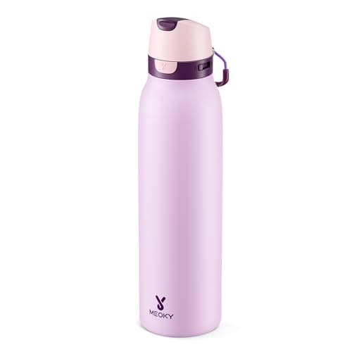 Meoky 710ml Stainless Steel Slim Water Bottle: 2-in-1 Locking Lid, Lavender