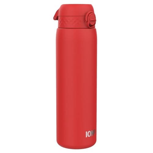Ion8 Vacuum Insulated Stainless Steel 1 Litre Water Bottle, 920ml, Leak Proof, One-Finger Open, Secure Lock, Carry Handle, Dishwasher Safe, Scratch Resistant, Ideal for Sports and Yoga, Red