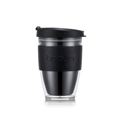Bodum JOYCUP Travel Mug, 250ml Reusable Double-Wall Coffee Cup with Lid, BPA-Free Plastic and Silicone Grip, Black, 11889-01S