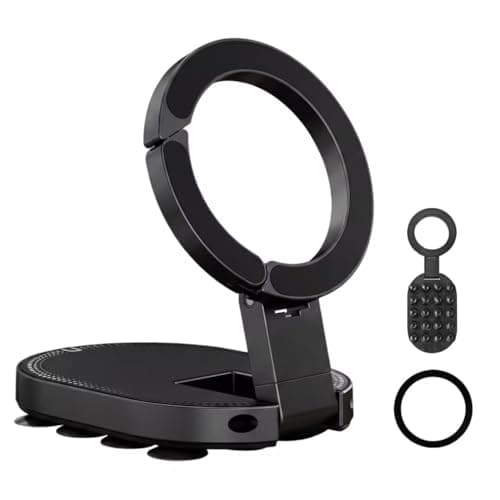 Magnetic Phone Holder with Strong Magnet, Suction Cup Phone Mount with 18 Suction Cups & Universal Magnetic Ring, 3-Axis Adjustable Foldable, for iPhone Android etc, Suitable for Smooth Flat Surfaces