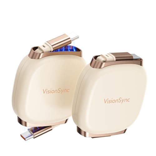 VisionSync 240W Retractable USB C Cable for Phones,3.3FT,2Pack,Beige