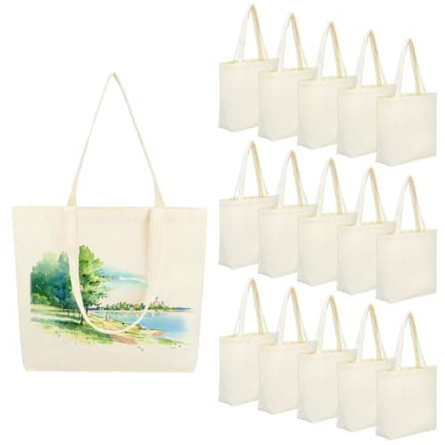 INTERWARM 16Pcs Canvas Tote Bags, Blank Cotton Grocery Shopping Totes