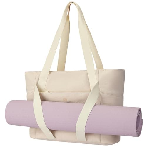 Fexkean Women's Tote Bag with Zipper,Quilted Tote Bag,Sports Gym Bag with Straps for Yoga and Pilates Mats,Large Capacity Sports/Travel Bag(XQ03-Beige)