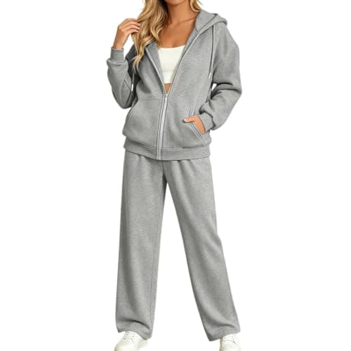 Womens Zip Up Hoodie Tracksuit Outfits,Hoodie Jacket and Wide Leg Trousers