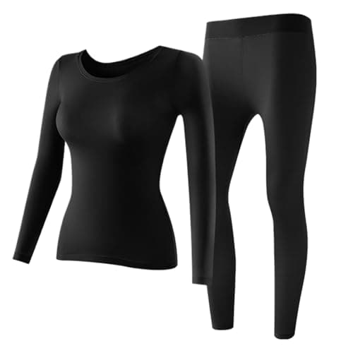 Paodduk Thermal Underwear for Women Soft Seamless Elastic Clothing Black