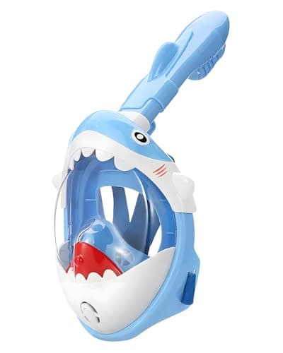 Torlaist Full Face Snorkel Mask Kids Blue Shark Designed for 5-10 Years Old - 180°Super High-Definition View, Anti-Fog, Anti-Leak, and Dry Top Function for Kids Snorkel Mask Diving