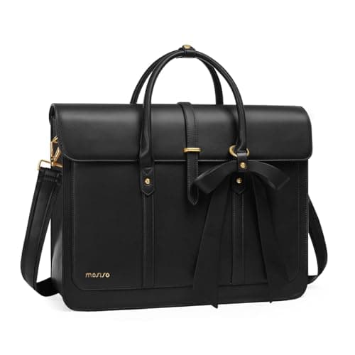 MOSISO Laptop Bag for Women,16 inch PU Leather Computer Bag, Black