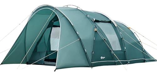 Portal Luxury 6 Man Tunnel Tent Large Family Tent with Living Area 2 Bedroom Dividable 3000mm Waterproof 5 Man Camping Tall Standing up Height with Sewn-in Groundsheet 5-6 Person