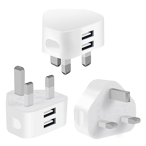 CHARGEWAY Dual Port USB Plug Adapter, 2.1A, Pack of 3, White, UK