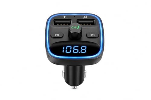 FM Bluetooth Car Adapter with Dual USB Fast Charger, Hands-Free Calling, MP3 Player & Voltage Display for Cars & Campervans