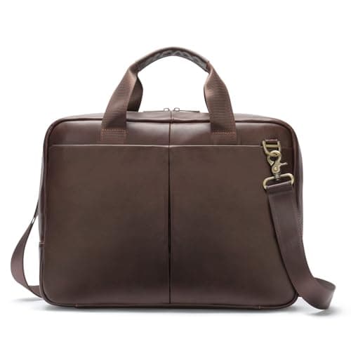 VINBAGGE Genuine Leather Briefcase for Men 14 Inch, Men's Business Laptop Work Bag, Messenger Bag with Adjustable Shoulder Strap, Professional Work Bag for Office Travel Commute