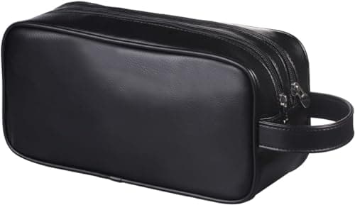 ABCHCHS Travel Toiletry Bag for Men and Women - PU Leather Makeup Cosmetic Bag - Organizer for Toiletries Accessories - Waterproof Shaving Dopp Kit Case - Multifunction Packing Organizer Pouch(Black