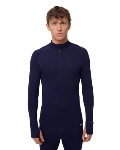 DANISH ENDURANCE Thermal Top for Men, Merino Wool Base Layer Men with Zipper, Warm Thermal Underwear, Dark Navy Halfzip, L