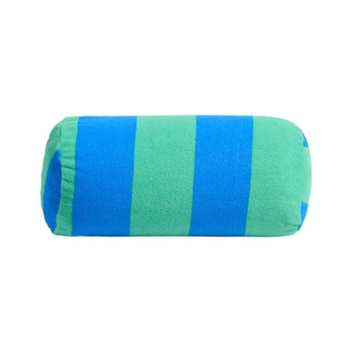 OHS Inflatable Travel Pillow Stripe Bolster Cushion, Gifts for Women Lightweight Compact Portable Back Support Pillow with Soft Microfibre Cover for Sun Loungers Poolside, Blue/Green - 36 x 16 x 16cm