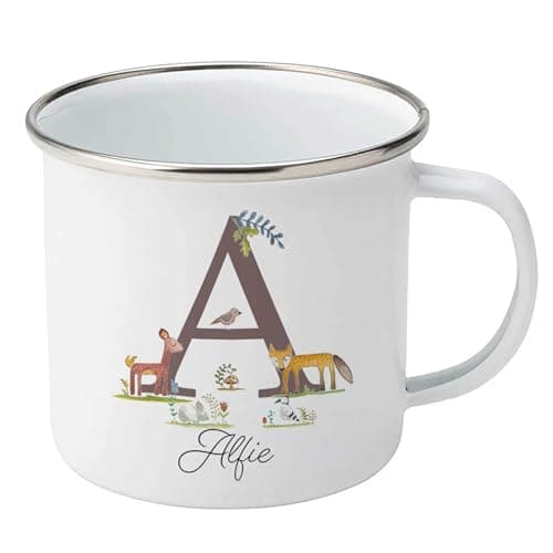 Personalised Autumn Forest Camping Mug | Custom Name Enamel Mug for Girls and Boys | Designer Colours | Gift for Birthday, Travel, Outdoors & Camping UK