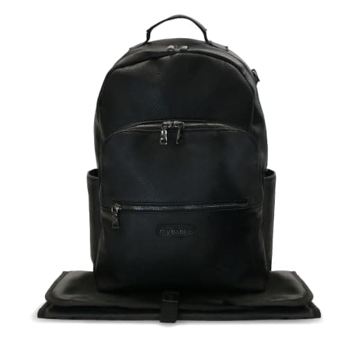 My Babiie Backpack Pro Changing Bag - 2 Insulated Bottle Holders, Portable Changing Mat, Stroller Clips, Baby Travel Bag, Nappy Back Pack, Vegan Leather - Black & Gunmetal
