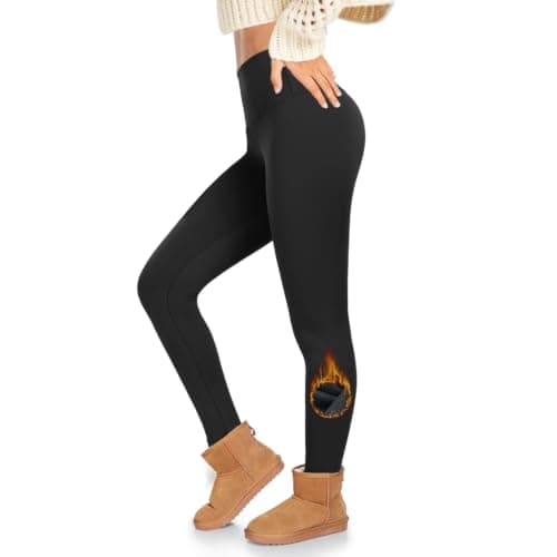 Thermal Leggings Women High Waisted Thick Fleece Lined Leggings Long Winter Warm Stretchy Jeggings Fluffy Tights Petite Ladies Clothing Running Hiking Yoga Pants Sale Clearance(Black,S-M)