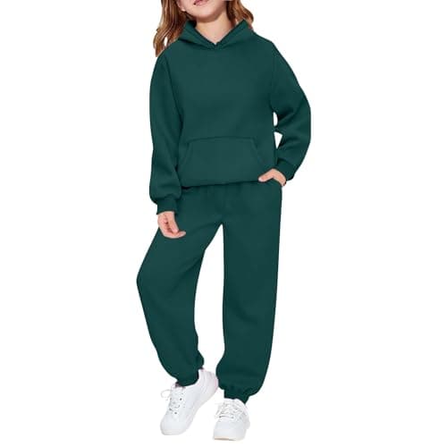 Kids Tracksuit Full Set 2 Piece Sport Outfit Boys Girls Long Sleeve Hoodie Sweatshirts and Loose Sweatpants Bottom Jogging Pants Activewear Track Suit (Blackish Green, 6-7 Years)