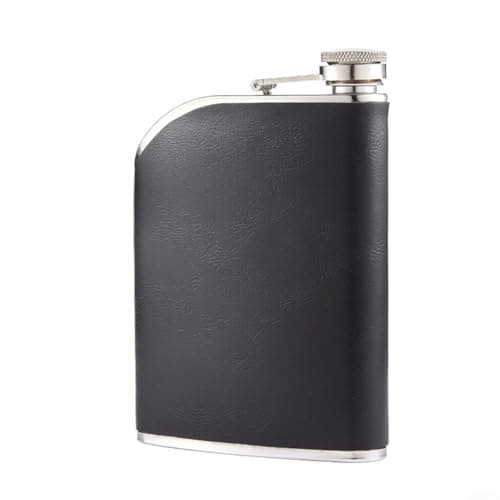 HomeVortex 8 Oz Hip Flask, 240ml Stainless Steel Liquor Bottle with Faux Leather Wrap, Leak-Proof Portable Whiskey Flasks for Men Camping Hiking Travel Outdoor(Black)