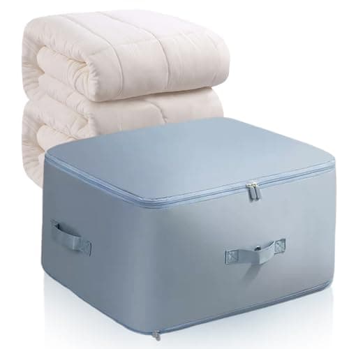 Space Saving Self Compression Organizer, 2024 Upgrade Clothes Storage Organiser for Comforters Compression Duvet Storage Bag (Blue, 52x42x60CM)