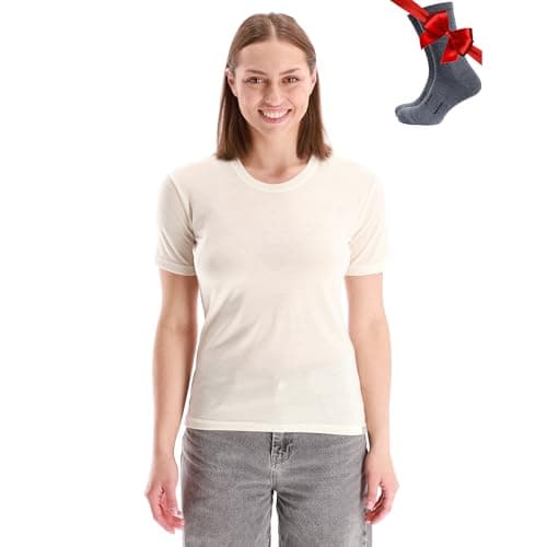 Merino.tech Merino Wool T Shirt Women - 100% Merino Wool Base Layer Womens Short Sleeve Tee + Merino Wool Hiking (Large, Creamy White)