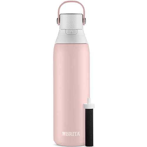 Brita Stainless Steel Water Bottle with Filter, 20 Ounce Premium Double Insulated Water Bottle, BPA Free, Rose