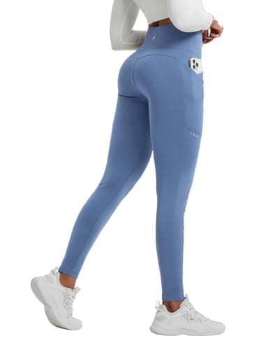 baleaf Women's Thermal Leggings Fleece Lined Winter Running Trousers High Waisted Warm Pants with Cross Pockets Tights for Hiking Light Blue L