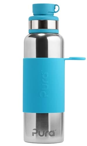 Pura Big Mouth Standard Stainless Steel - Sport Bottle w/Medical Grade Silicone Sleeve, Silicone & Stainless Steel Collar for Warm & Cold Drinks, Plastic-Free for Kids & Adults – Aqua, 28oz