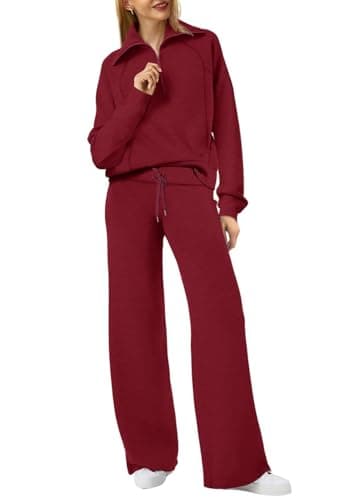 TANMESSO Women's 2-Piece Matching Sweatsuit 2025 Oversized Sweatshirt and Sweatpants Tracksuit Lounge Set (burgundy,XL,XL,Regular,Regular)