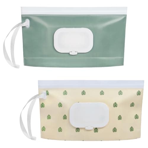 2Pcs Baby Wipes Dispenser, IKR Portable Refillable Wet Wipe Bag Reusable Waterproof for Travel, Camping, Daily Use (Green)