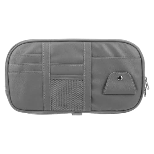 IMIKEYA Car Sun Visor Organizer Fit Multi-pocket Storage Pouch PU Leather for Insurance Cards and Sunglasses, Zipper Closure, Universal for Business Travel and Daily Commutes
