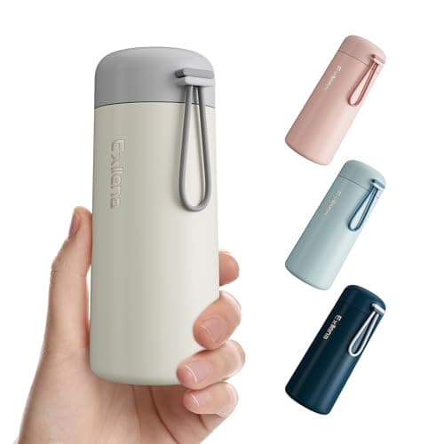 Exllena Small 250ml Water Bottle Made of 304 Stainless Steel, Double Wall Vacuum Insulation for Hot&Cold Drinks, Mini Flask with Carry Handle - 100% Leakproof(Beige)