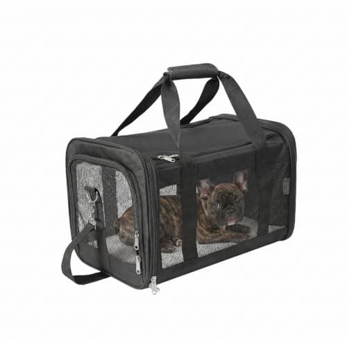 REQUISITE NEEDS Pet Carrier, Soft-Sided Foldable Travel Bag, Airline Approved, Large Size for Cats and Dogs up to 17 lbs, Black, with Shoulder Strap and Removable Mat