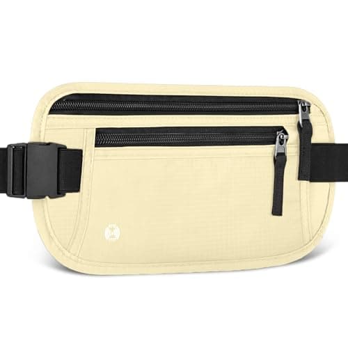 Aucuu Travel Money Belt with RFID Blocking, Ultra-Thin Passport Holder for Travel, Waist Pack Anti Theft, Hidden Travel Wallet Under Clothes to Protect Cash, Credit Cards Passport for Women, Men